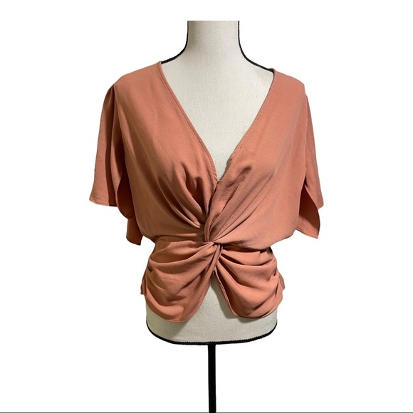 Astr the label short sleeve front twist top blouse size medium elastic waist - Picture 4 of 12